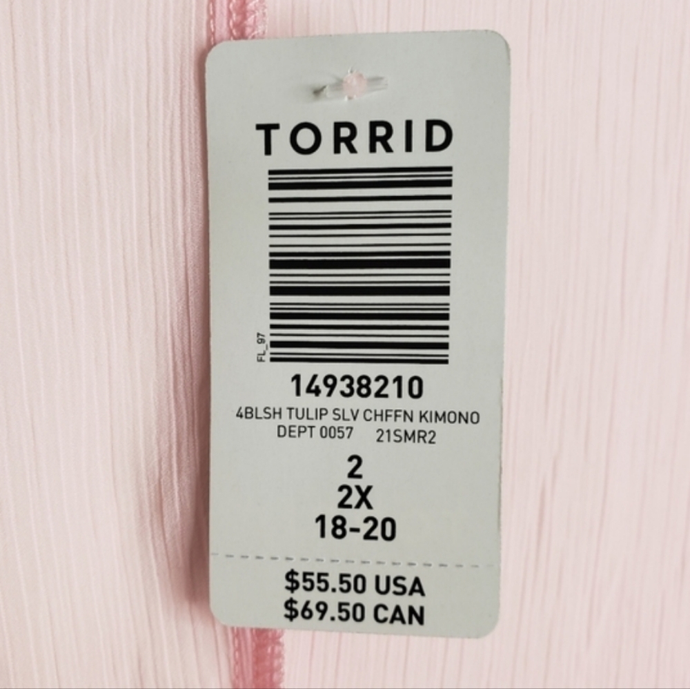 Torrid Kimono Top 2X 18/20W Crinkled Pink Chiffon Sheer Ruffle Bell Sleeve NWT - Picture 14 of 14